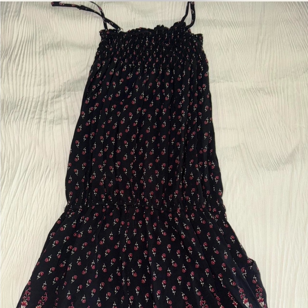 Floral Black Romper with Red Accents